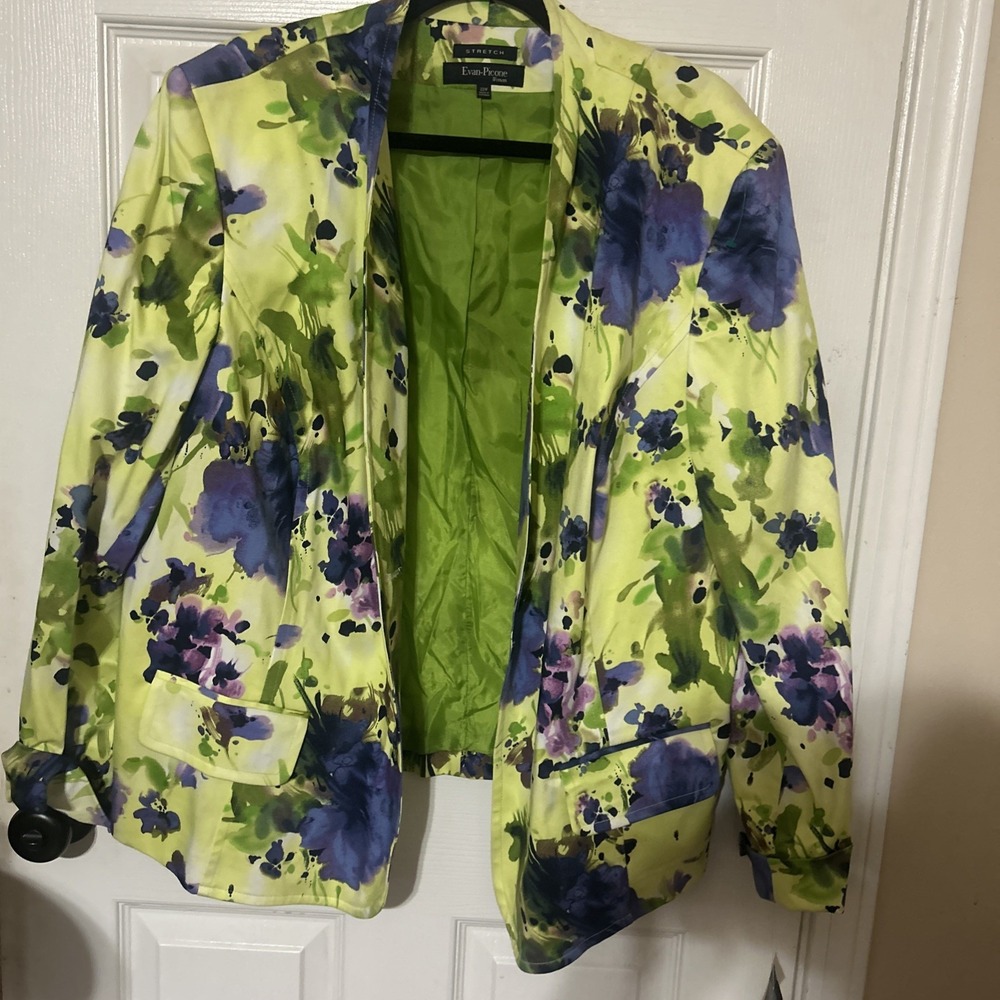 LIME GREEN & PERIWINKLE FLORAL Evan Picone LADIES SUIT Jacket Size 22 W New